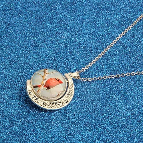 WUSUANED Oval Glass Kardinal ogrlica za ptice crveni Kardinal ptica Memorijalni nakit porodični gubitak poklon