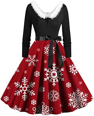 Party maturske haljine za žene Vintage Božić Rockabilly Swing koktel haljina krzneni V izrez