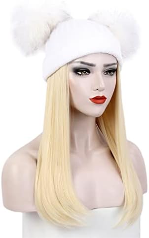 SDFGH ženski šešir za kosu bijeli pleteni šešir perika zimska topla duga ravna Zlatna perika šešir