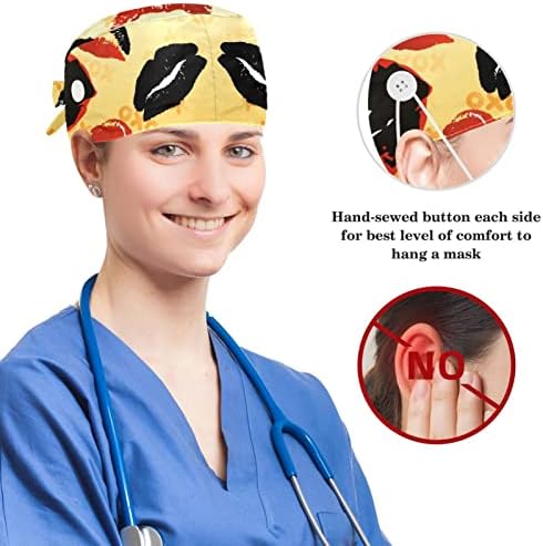 Hirurška kapa Bouffant Caps Radna kapa sa dugmadima i mašnom za kosu za žene, dugu kosu, cvijeće i papagaja