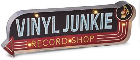 Bey Berk Vinyl Junkie LED osvijetljeni metalni znak, zidni dekor ili Samostojeća dekoracija stola za spavaću