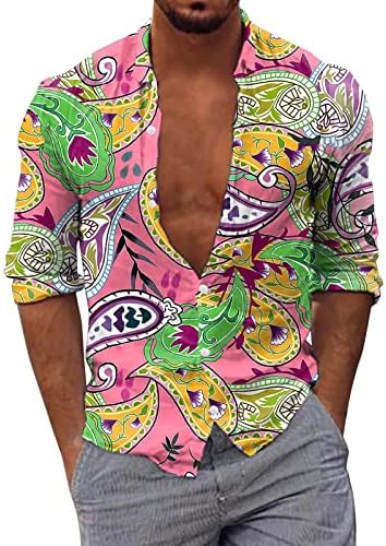 Xxbr mens gumb dole Ležerne majice s dugim rukavima Paisley Boho Print Havajska majica Designer rever