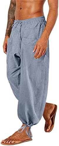Gafeng Muške posteljine posteljine nacrtaju labavi fit elastični struk casual obrezane hlače Yoga harem pantalone