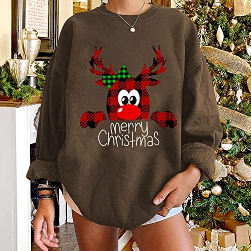 Aihou majice s dugim rukavima za žene, ženske božićne slatke tiskane džempere pulover na vrhu duksela