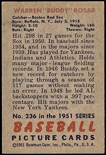 1951 Bowman 236 Buddy Rosar Boston Red Sox Ex Red Sox