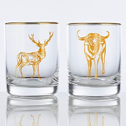 Burns Glass čaše za piće, Whiskey Glass Set, zlato Buffalo i Jelena, zlato Rim, 11.75 Oz.