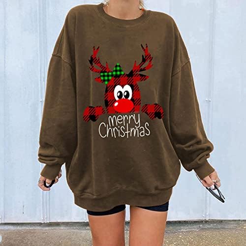 Aihou majice s dugim rukavima za žene, ženske božićne slatke tiskane džempere casual pulover labave