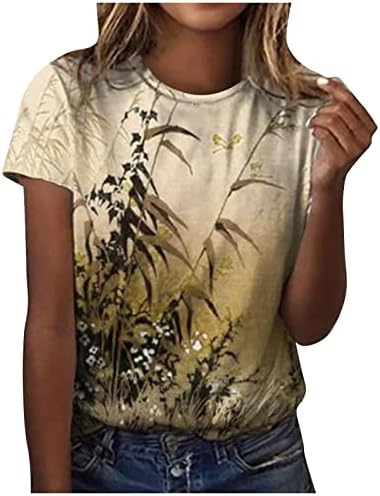 Bluza Tee za dame Jesen Ljetni kratki rukav 2023 Odjeća Trendy Pamuk Crewneck Cvjetni grafički grafički tee