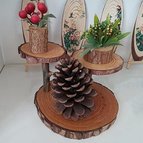 NOLITOY Wood Cupcake Stand 3-slojni Server kore drveta za sireve meso krekeri rustikalni stalak za biljke
