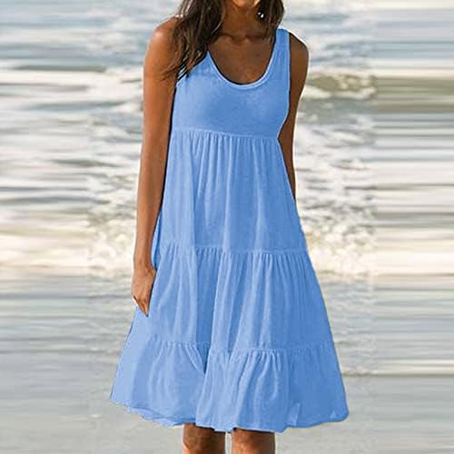 Nokmopo ženske casual haljine kratki rukav, Ženska ljetna haljina za odmor na plaži Elegantni solid V izrez špagete remenice