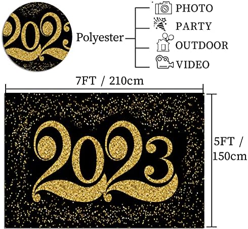 Nova Godina pozadina za fotografiju 7x5ft crno-zlato Photo Booth Party Banner Supplies Happy New Year Eve