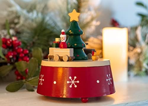 Vikendica Vrt Rotirajuće stablo sa crvenim pahuljima 6 inča Drvene muzičke božićne figurice igra Jingle Bells