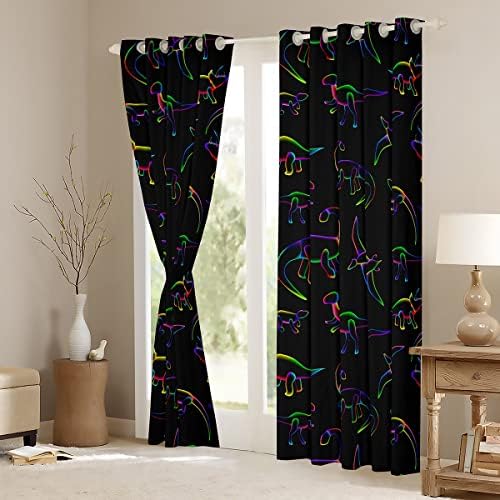Erosebridal Dinosaur Curtains Curta za zavjese za blacktovi za djecu, Neon Dino Curtains & Drapes