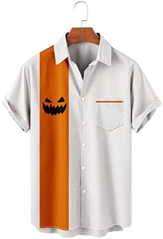 XXBR Halloween Mens gumb dolje majice, kratki rukav Nosini kostimi bundeve patchwork labave ležerne