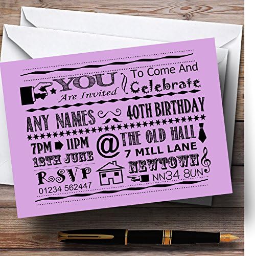 The Card Zoo Cool Vintage Fun Chalk Typografije LILA Personalizirani pozivnice za rođendan