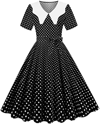 Žene 1950-ih godina Vintage koktel čajanka Swing haljina A-Line kratki rukav rever Polka Dot Rockabilly