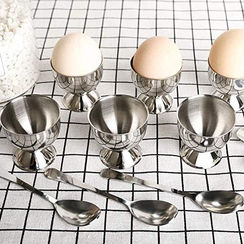 Cusstally set čaša za jaja od nerđajućeg čelika za tvrdo kuvana jaja sa 6 držača čaša za jaja 6 kašika za