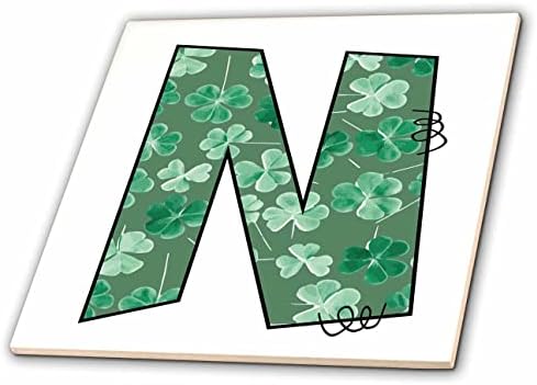 3drose slatka zelena djetelina sa četiri lista Curly Cue Monogram inicijalne N-Tiles