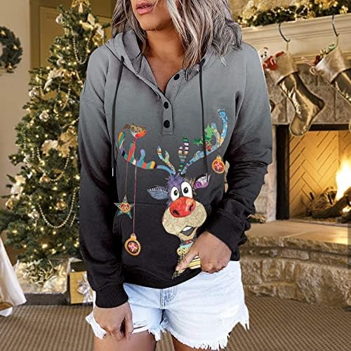 NOKMOPO WOMENS Cardigan Dukseri Ženski povremeni modni božićni print Dugi rukav pulover s kapuljačom