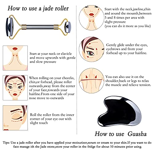HOTACE Jade Roller za lice Gua Sha Set Facial Beauty Roller alati za njegu kože Terahertz Energy Stone
