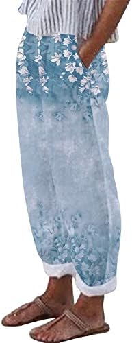 Pamučne lanene pantalone za žene letnje Casual kapri pantalone sa džepovima visokog struka udobne pantalone