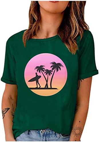 Ženske Grafičke Majice, Modne Tinejdžerke Ljetne Tees Plaža Kokosovo Drveće Surfati Vrhovi Dressy Casual Kratki