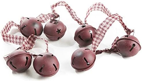 Sretne ponude ~ Primitivni stil Gingham Jingle Bell Garland | 7-2 inčna zvona po nizu | Seoski primitivni božićni