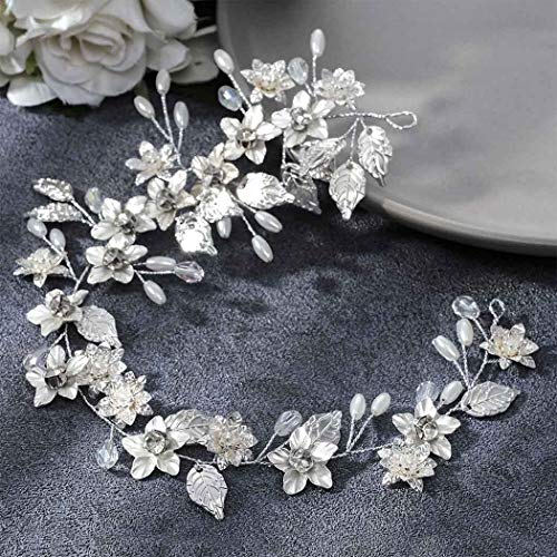 EASEDAILY Flower Bride Wedding Hair Vine srebrni list traka za glavu Pearl hair Piece Crystal Headpieces