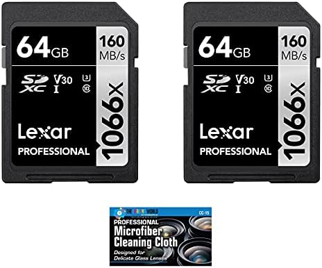 Lexar 64GB Professional 1066X SDXC Klasa 10 UHS-I memorijska kartica 2-paket sa krpom od mikrovlakana