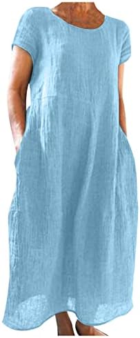 Haljine za žene 2023, Ženska ljetna casual pune boje kratkih rukava O-izrez za šivanje labavog