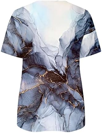 LCEPCY Ženski mramorni print V izrez kratki rukav Tunik TOP Ležerne prilike ljetne boje blok labave košulje sa