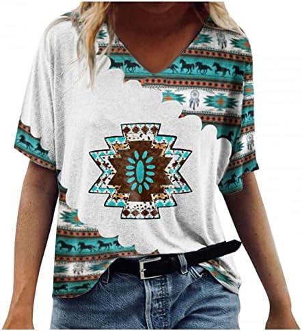Zapadne majice za žene Tribal Aztec je otisnuta majica kratkih rukava Ležerne ljetne vrhove