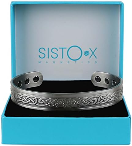 Sisto-X Chunky bakrena narukvica / bangle Celtic čvor Pewter Finish Design by SISTO-X® 6 magneti