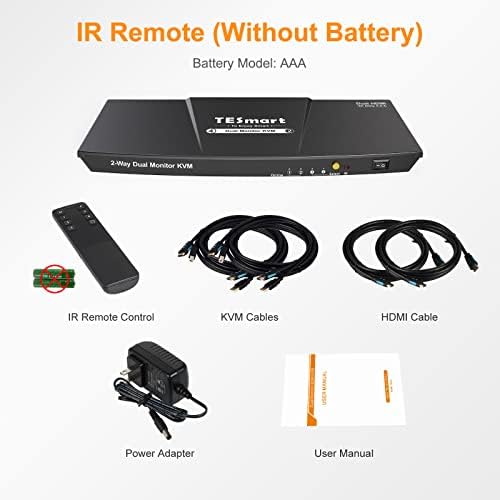 TESmart KVM Switch 2 monitora 2 računara, HDMI 2 Port Dual Monitor KVM, UHD 4K@60Hz RGB 4:4: