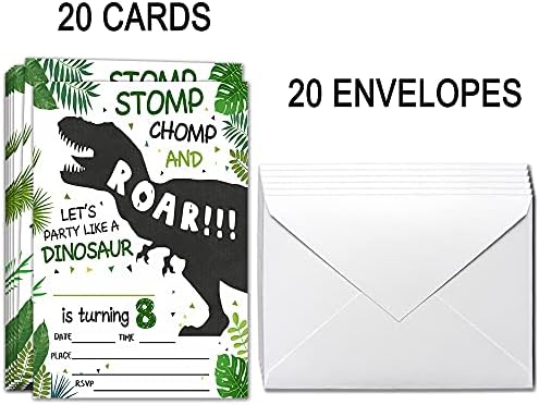 UKEBOBO 8. rođendan Poziv sa kovertama - Dinosaur Rođendanski pozivnice, Dinosaur Party Decorations - 20 kartica sa kovertama (BWL-08)