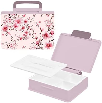 Alaza Pink Cherry cvjetovi cvjetovi cvjetni bento ručak kutija za ručak BPA bez propuštanja sa propusnim posudama sa vilicom i kašikom, 1 komad