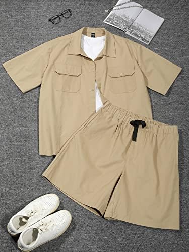 FIOXA Dvije komadne odjeće za muškarce Muškarci Zaklopka Pocket košulje i kratke hlače bez tee