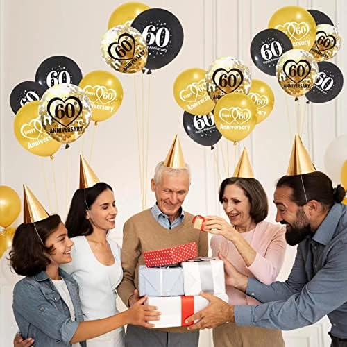 30pcs 60. godišnjica balona Dekorativni komplet, 12-inčni crno zlato sretni 60. godišnjica vjenčanja Latex Confetti