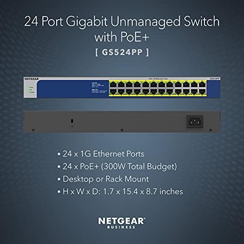 NETGEAR 24-portni Gigabit Ethernet Neupravljani Poe prekidač-sa 24 x PoE+ @ 300w, desktop ili