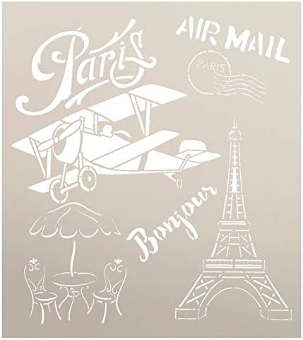Paris Air Mail Art Stencil by StudioR12 | Mylar šablon za višekratnu upotrebu | Koristi se za farbanje drvenih znakova-paleta-jastuka - prtljaga - uradi sam francuski dekor - odaberite veličinu