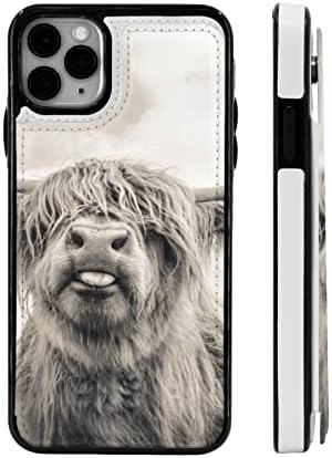 Vgfjhndf Funny Highland Cow Print Case za iPhone 11 novčanik poklopac sa držačem za kartice Flip PU kožna futrola za telefon 6.1 Inch