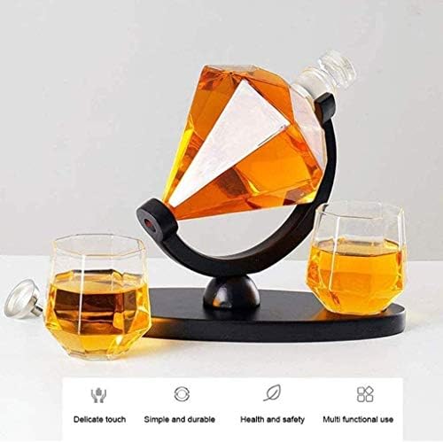 Creative Whisky Decanter Globe Set, stakleno posuđe dijamantskog oblika, sa 2 čaše i drvenim baznim dekanterom za viski