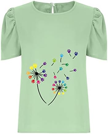 Žene ljetne vrhove Trendy Ležerne prilike cvjetne majice Puff kratkih rukava o vratu Majice Slatka udobna majica za majicu Labave bluze