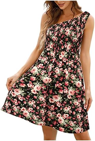 Plus size haljina za žene ljetna, ljetna suknja na plaži cvjetna haljina sa jednim ramenom srednje dužine bez