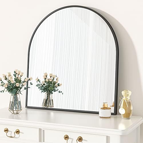 XRAMFY lučno ogledalo za kupatilo 32 x 34 za toaletno ogledalo ili zidni dekor crno lučno ogledalo aluminijumski