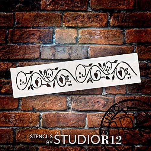 Srednjovjekovni list Scroll sa bobicama bend Stencil by StudioR12 / Craft DIY Home Decor | Paint