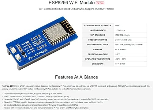 ESP8266 WiFi modul za maline PI Pico, WiFi proširiv modul koji se kontrolira putem UART-a na naredbi,