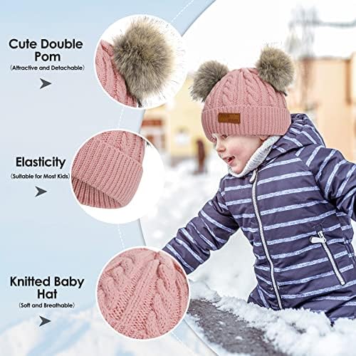 Zando Baby Beanie Girls HAPS novorođenčad s dvostrukim pom pom Beanie Kid Winter Cute Hat Toddler Cap