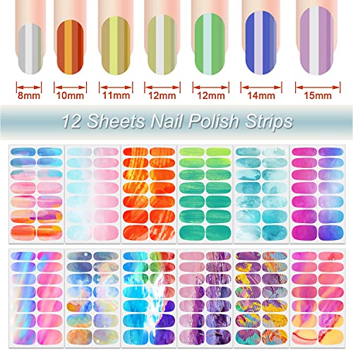 DANNEASY 12 listova trake laka za nokte Rainbow Full nail Wraps samoljepljivi Gel trake za nokte naljepnice