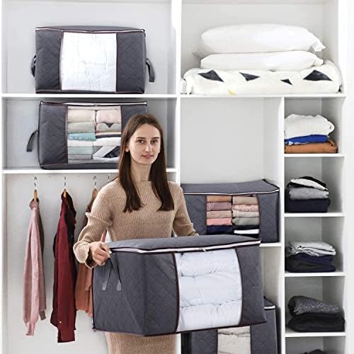 Caja de almacenamiento de ropa Organizator prtljaga velikog kapaciteta od ojačane ručke debele tkanine za udobne deke, posteljinu, sklopivi sa čvrstim patentnim zatvaračem, jasan prozor CAJA DE ALM